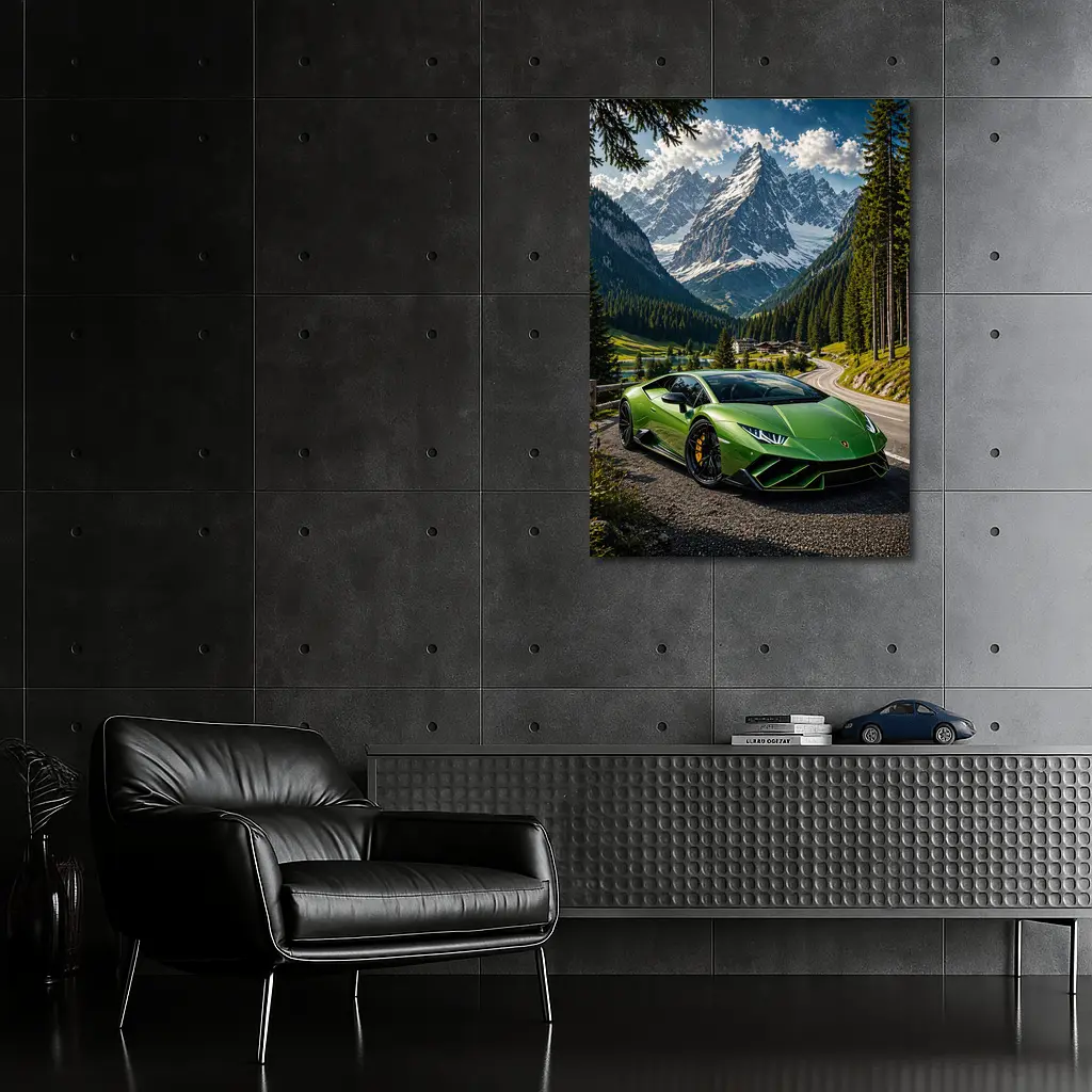 Lamborghini Huracan Green Alpine Mountain Road – Wall Art