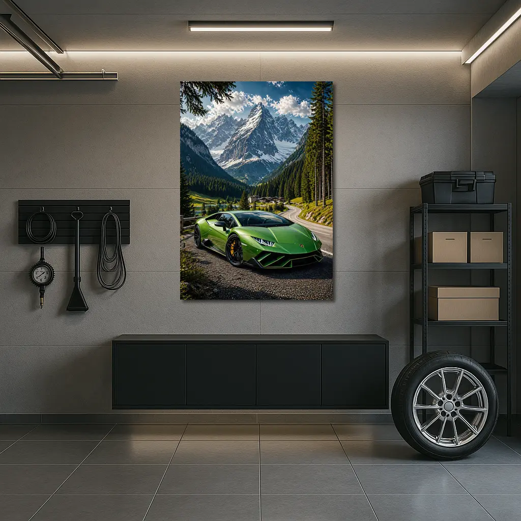 Lamborghini Huracan Green Alpine Mountain Road – Wall Art
