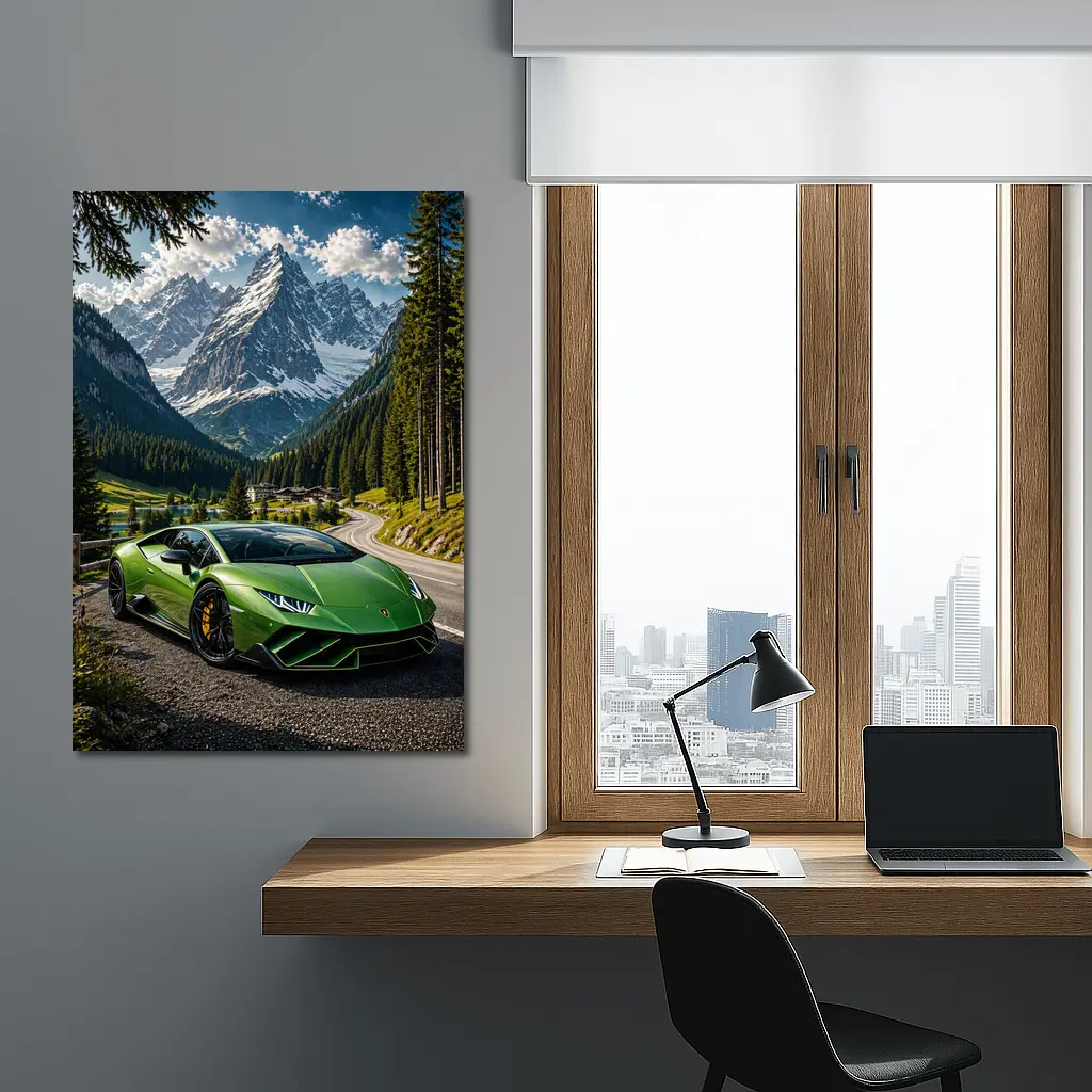 Lamborghini Huracan Green Alpine Mountain Road – Wall Art