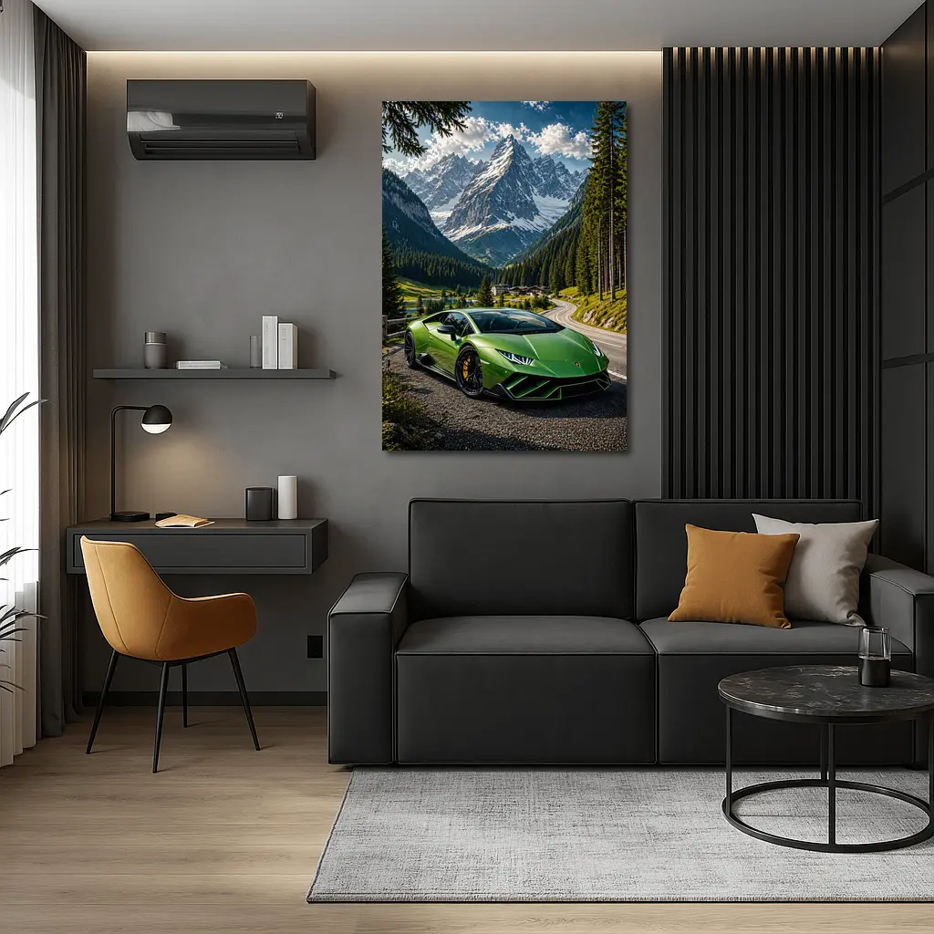 Lamborghini Huracan Green Alpine Mountain Road – Wall Art