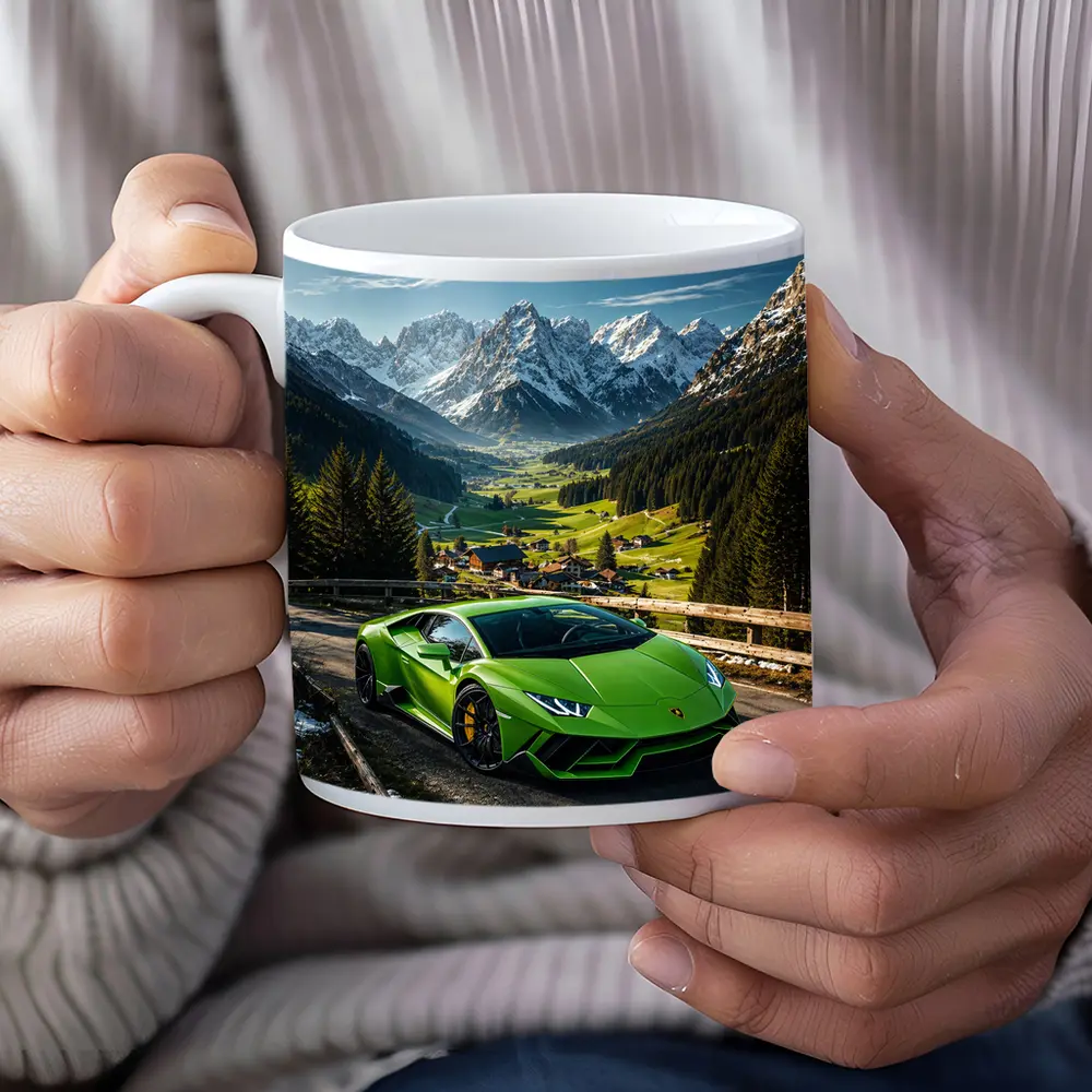 Lamborghini Huracan Green Alpine Mountain Road – Mugs