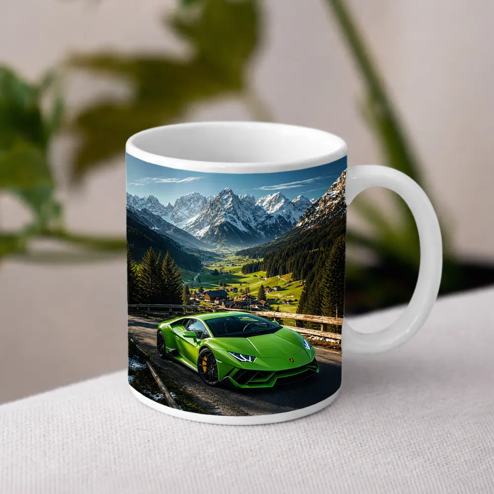 Lamborghini Huracan Green Alpine Mountain Road – Mugs