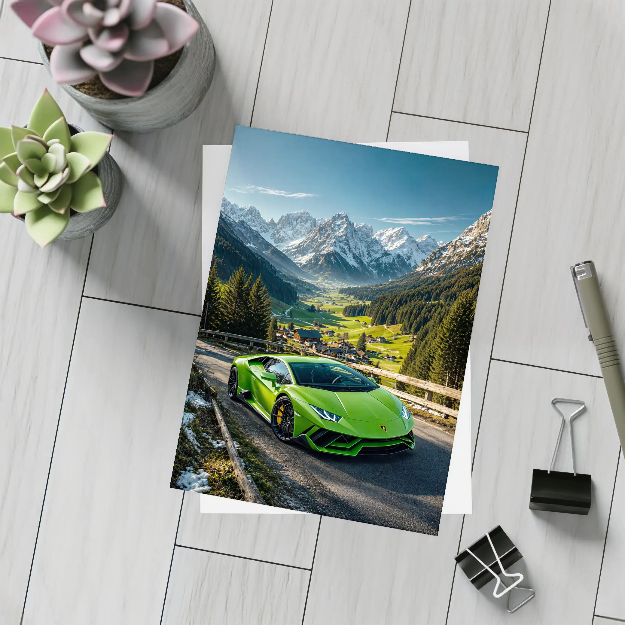 Lamborghini Huracan Green Alpine Mountain Road – Postcards