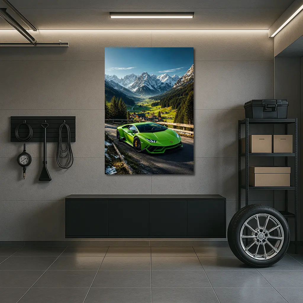 Lamborghini Huracan Green Alpine Mountain Road – Wall Art