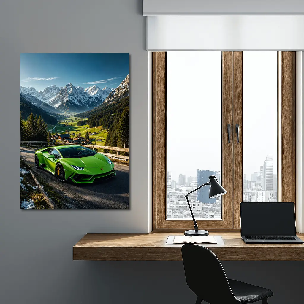 Lamborghini Huracan Green Alpine Mountain Road – Wall Art