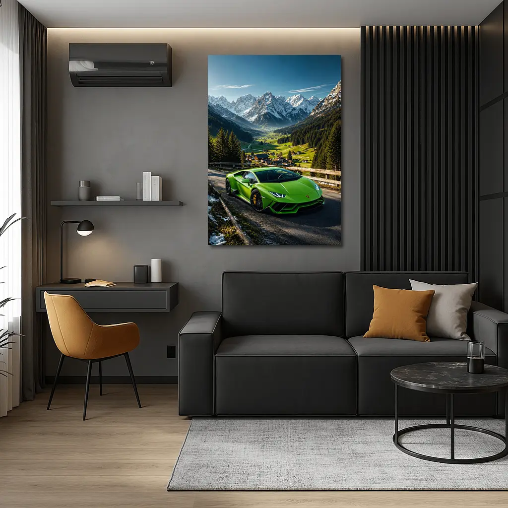 Lamborghini Huracan Green Alpine Mountain Road – Wall Art