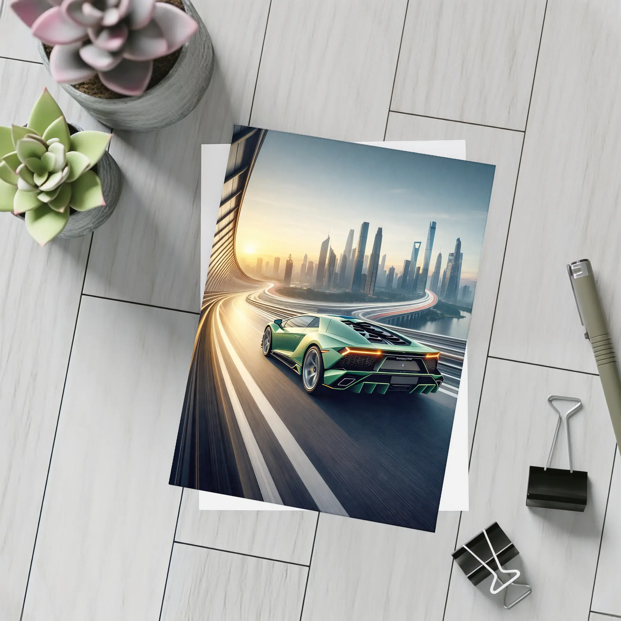 Lamborghini Sian Green City Skyline Drive – Postcards