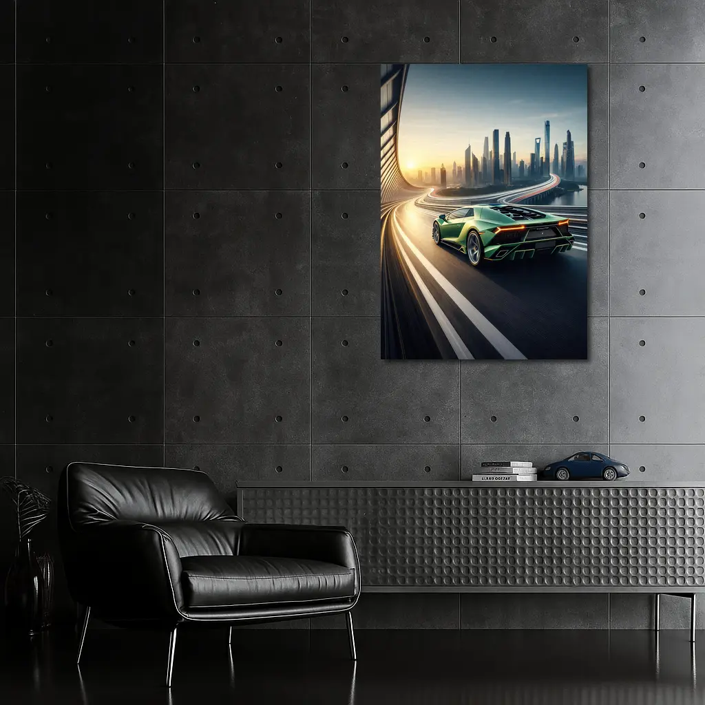 Lamborghini Sian Green City Skyline Drive – Wall Art