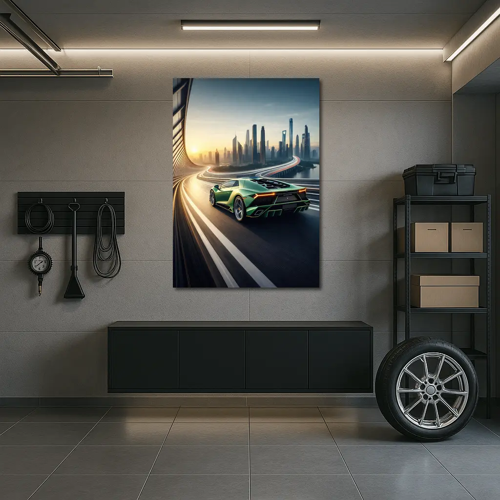 Lamborghini Sian Green City Skyline Drive – Wall Art