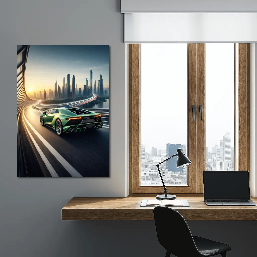 Lamborghini Sian Green City Skyline Drive – Wall Art