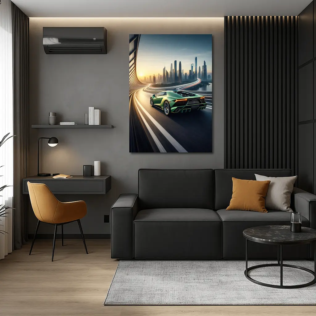 Lamborghini Sian Green City Skyline Drive – Wall Art