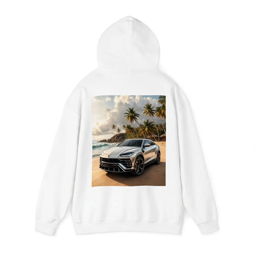 Lamborghini Urus Silver On Tropical Beach – Hoodies