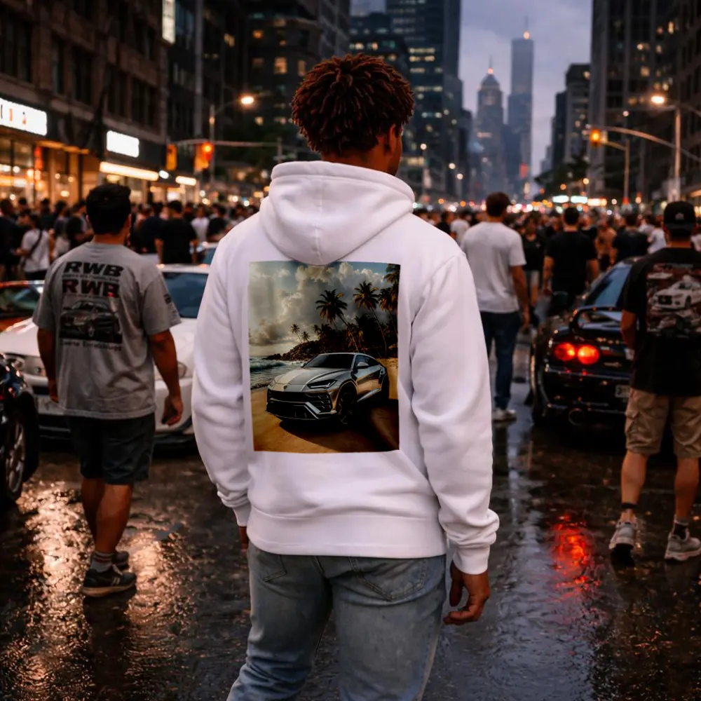 Lamborghini Urus Silver On Tropical Beach – Hoodies