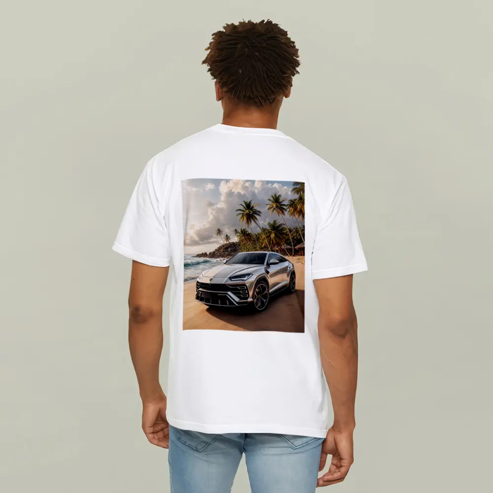 Lamborghini Urus Silver On Tropical Beach – T-Shirts