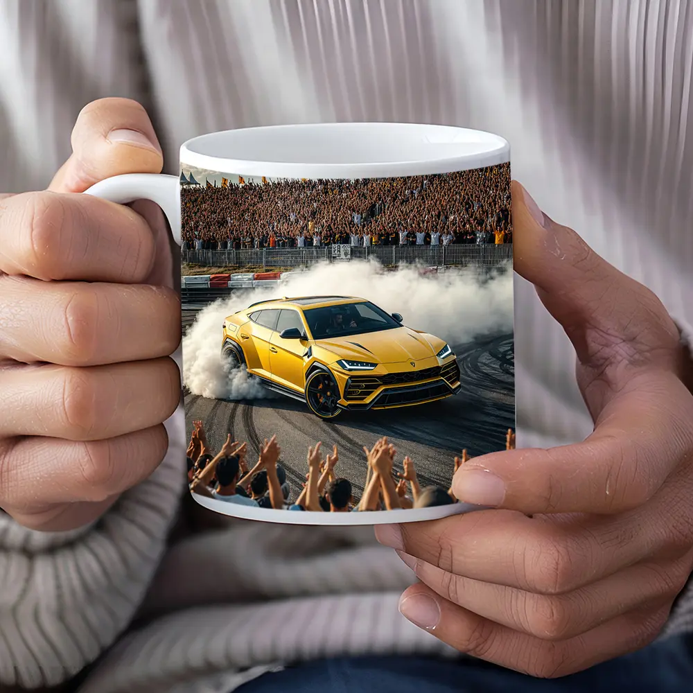 Lamborghini Urus Drifting Yellow at Racing Event – Mugs