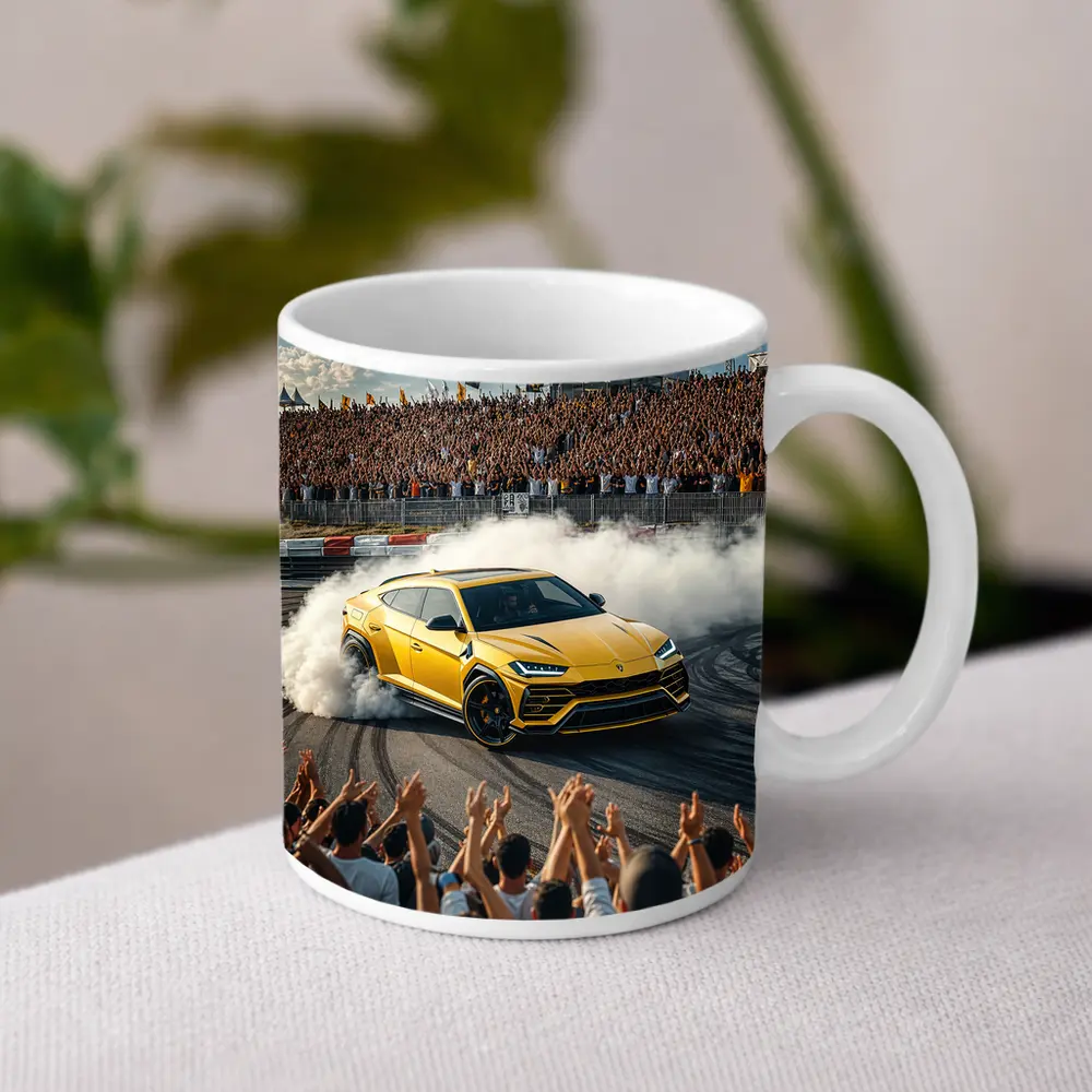 Lamborghini Urus Drifting Yellow at Racing Event – Mugs