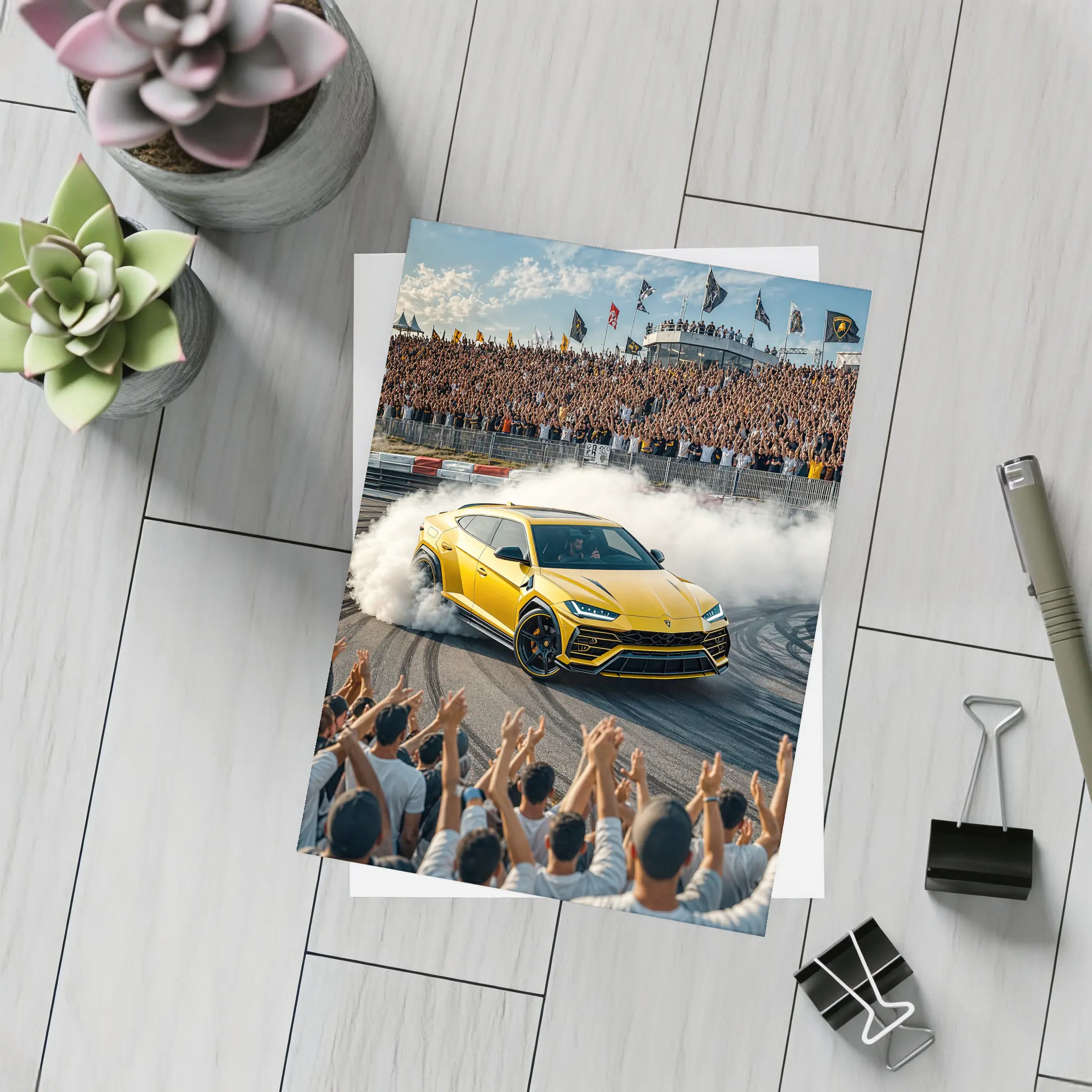 Lamborghini Urus Drifting Yellow at Racing Event – Postcards