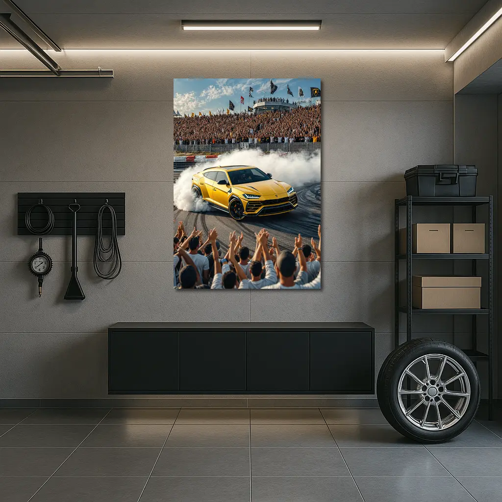 Lamborghini Urus Drifting Yellow at Racing Event – Wall Art