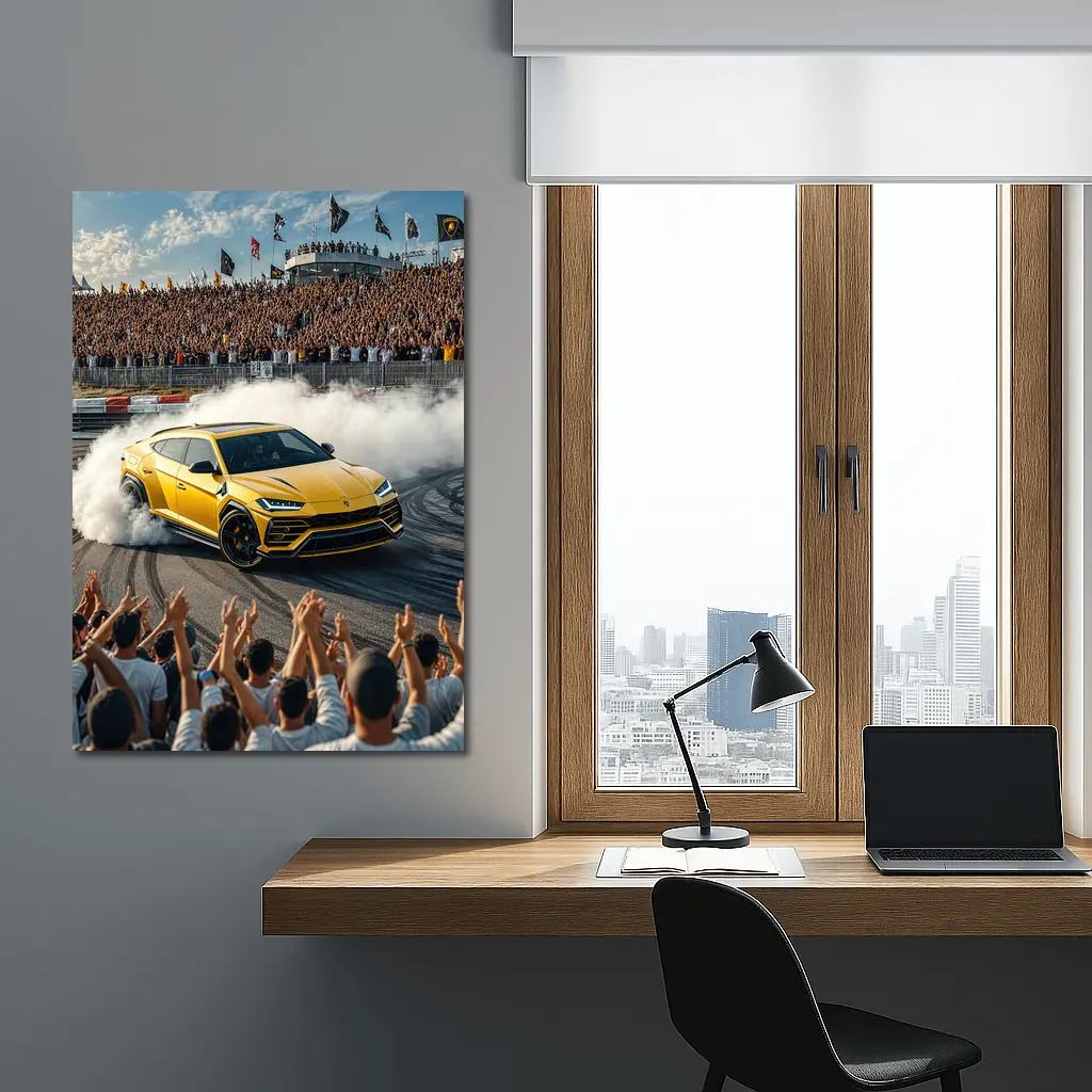 Lamborghini Urus Drifting Yellow at Racing Event – Wall Art