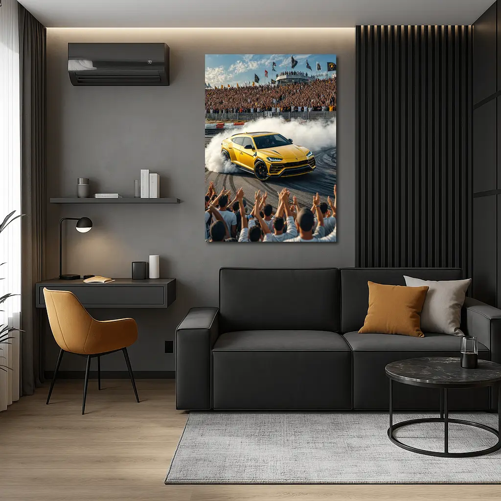 Lamborghini Urus Drifting Yellow at Racing Event – Wall Art