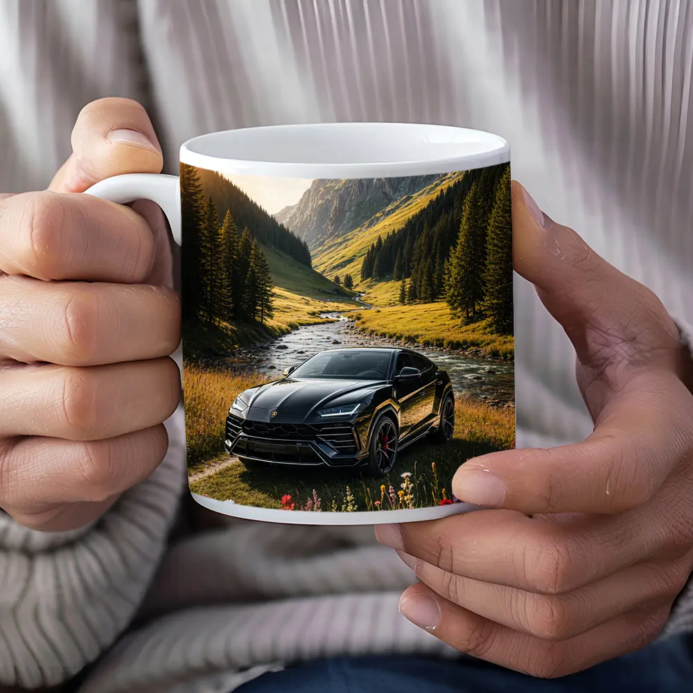 Lamborghini Urus Black Mountain Valley Scene – Mugs