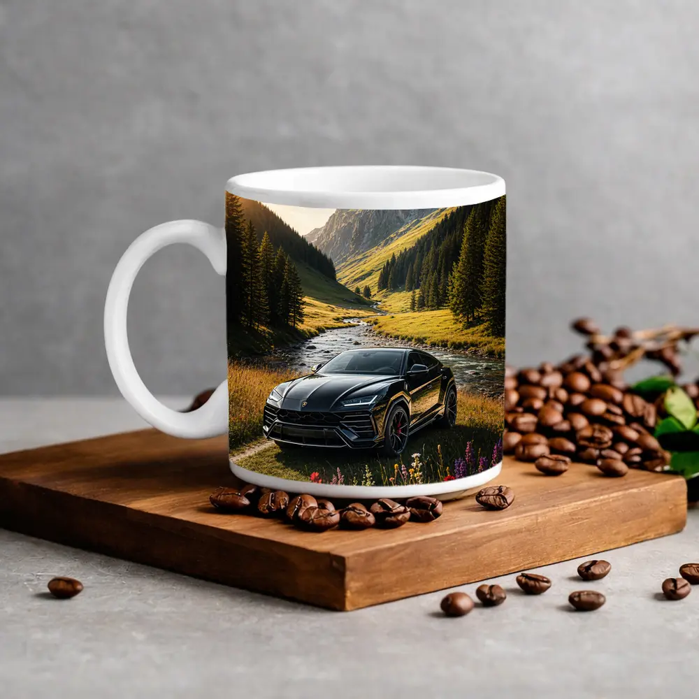Lamborghini Urus Black Mountain Valley Scene – Mugs