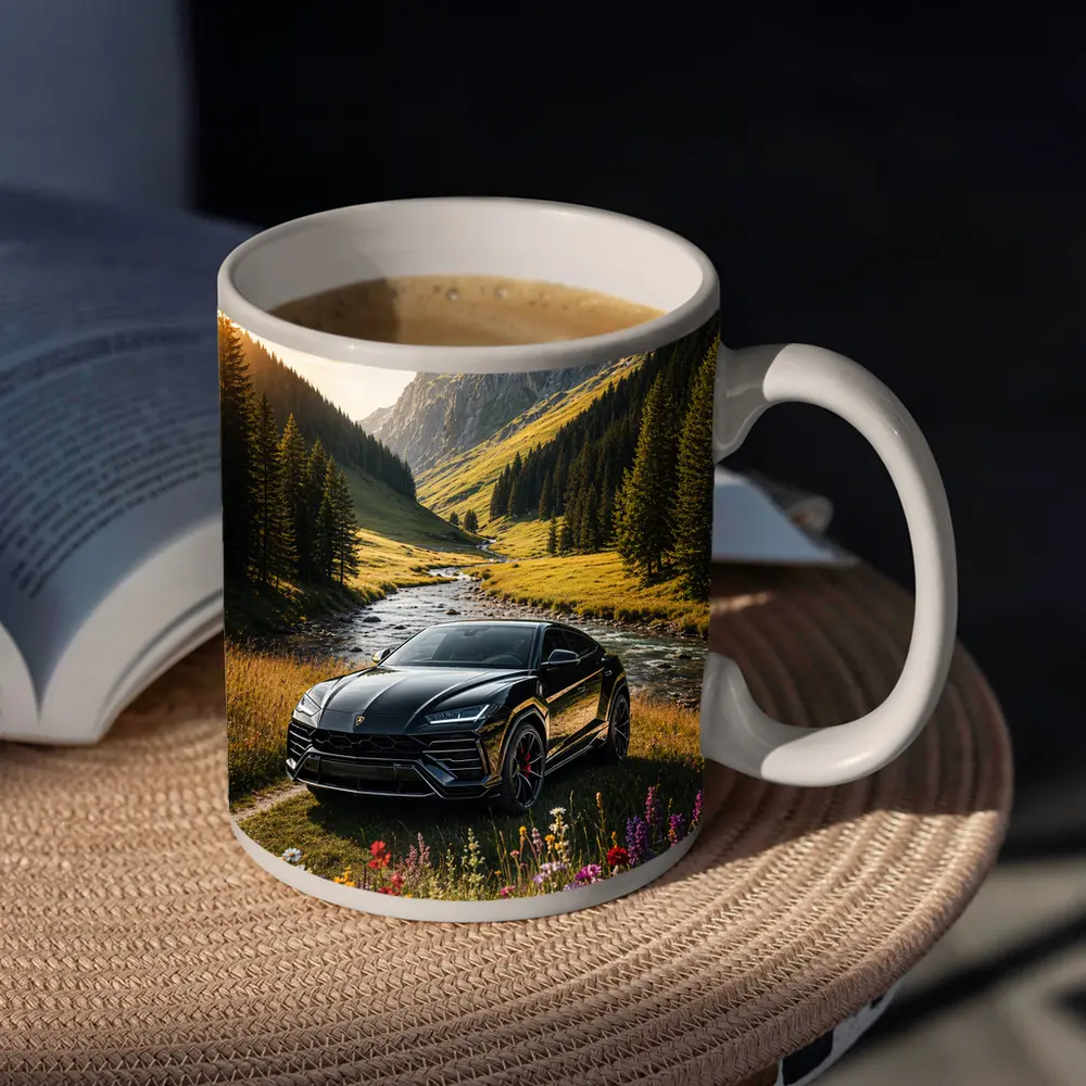Lamborghini Urus Black Mountain Valley Scene – Mugs