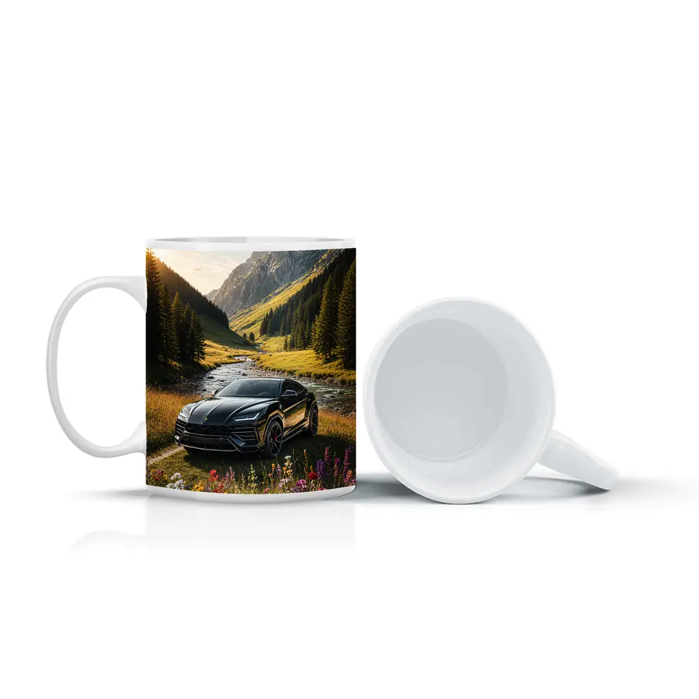 Lamborghini Urus Black Mountain Valley Scene – Mugs