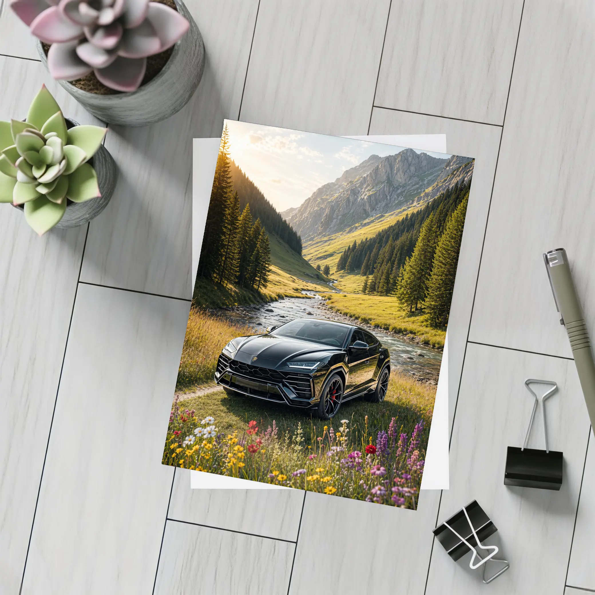 Lamborghini Urus Black Mountain Valley Scene – Postcards
