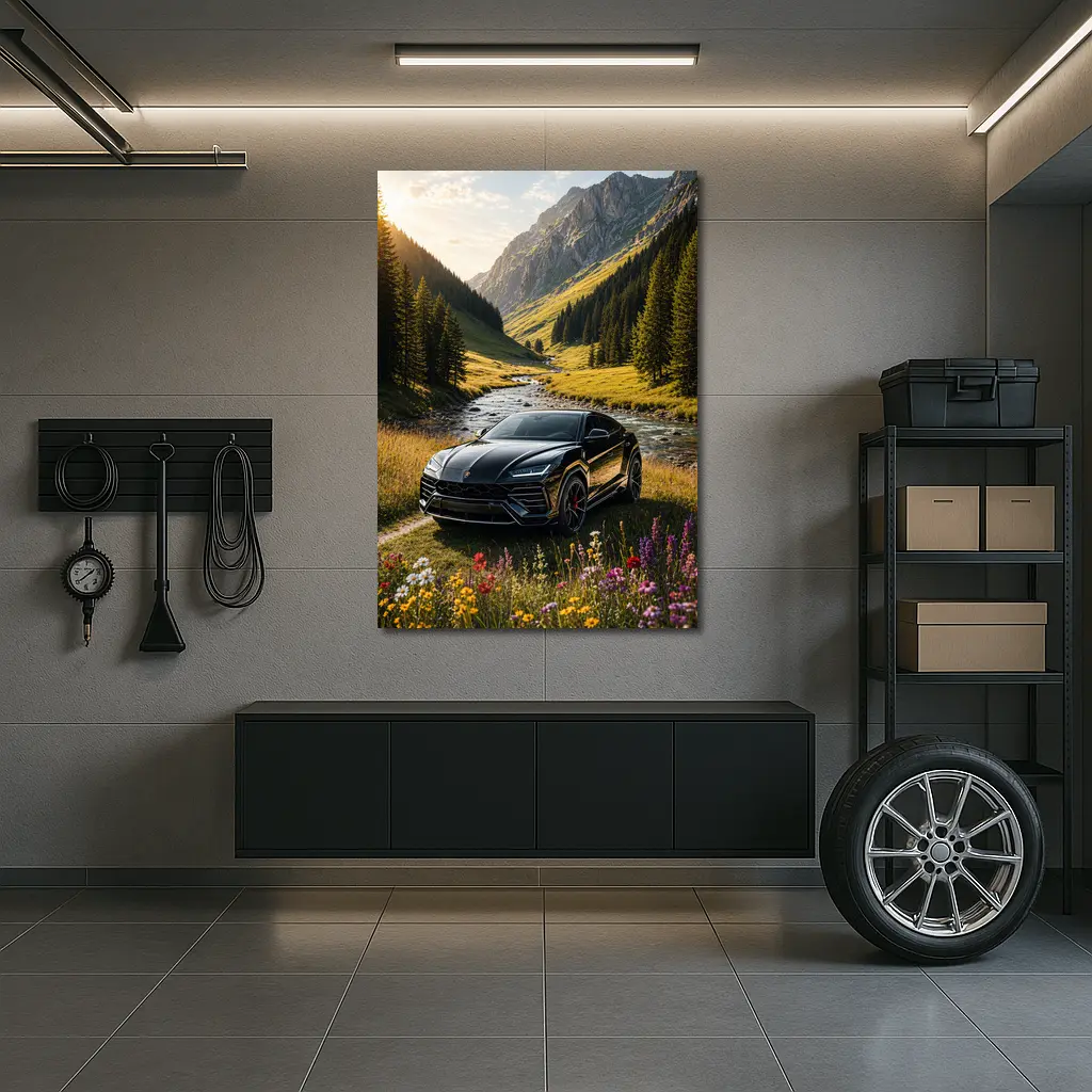Lamborghini Urus Black Mountain Valley Scene – Wall Art