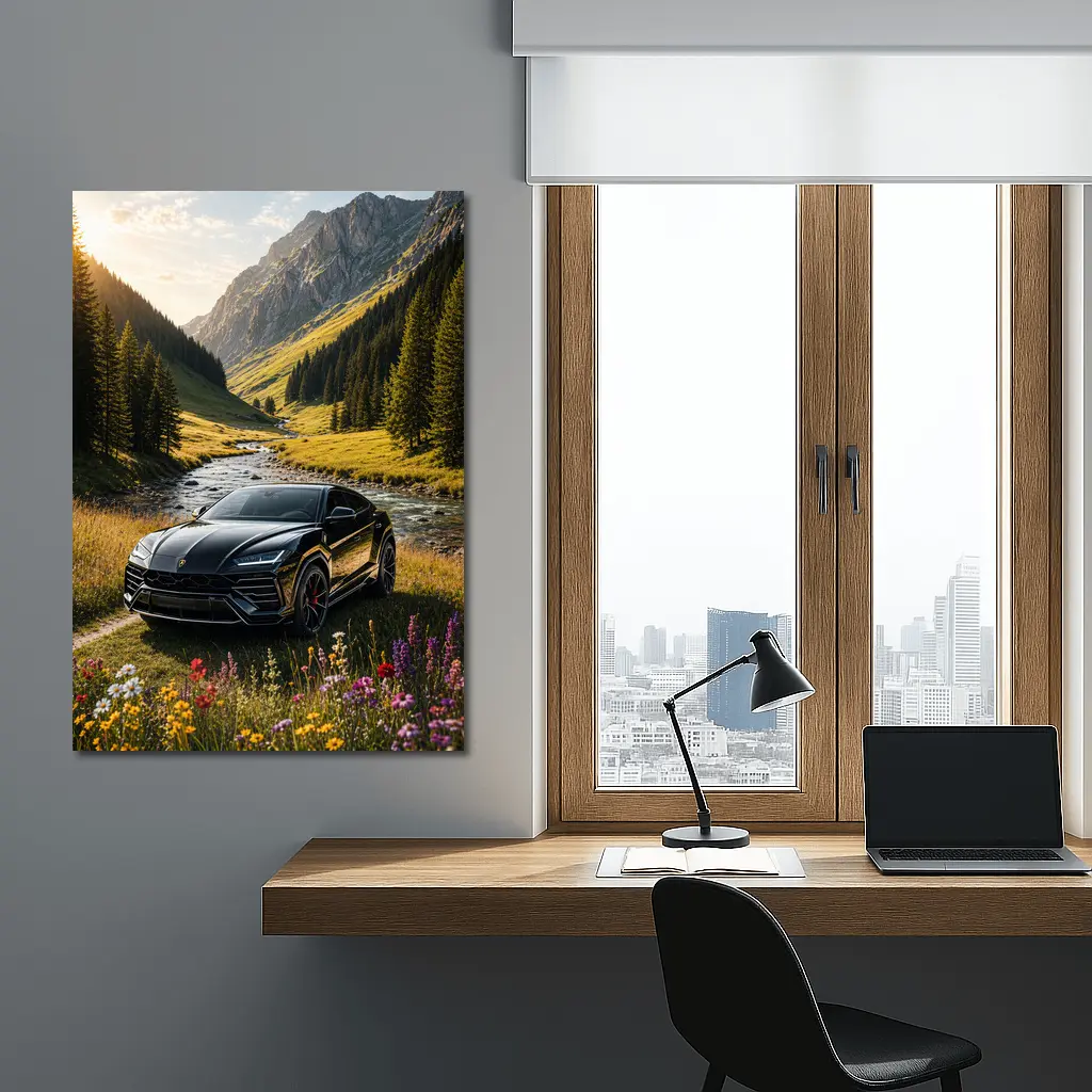 Lamborghini Urus Black Mountain Valley Scene – Wall Art