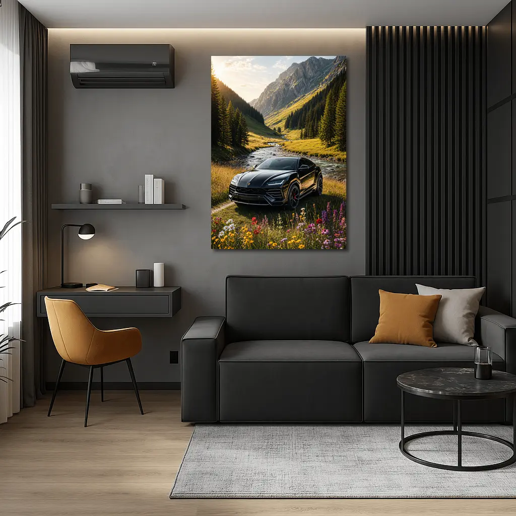 Lamborghini Urus Black Mountain Valley Scene – Wall Art