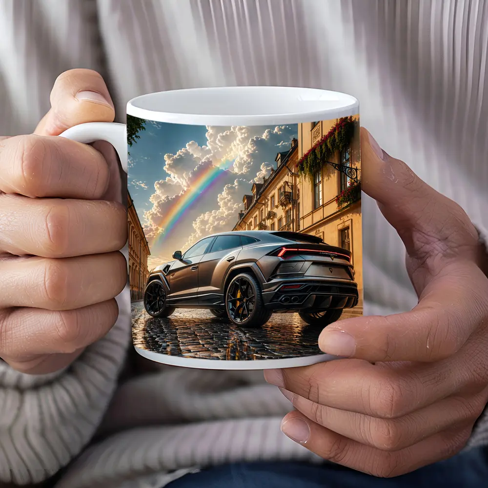 Lamborghini Urus Matte Black Cobblestone Rainbow Sky – Mugs