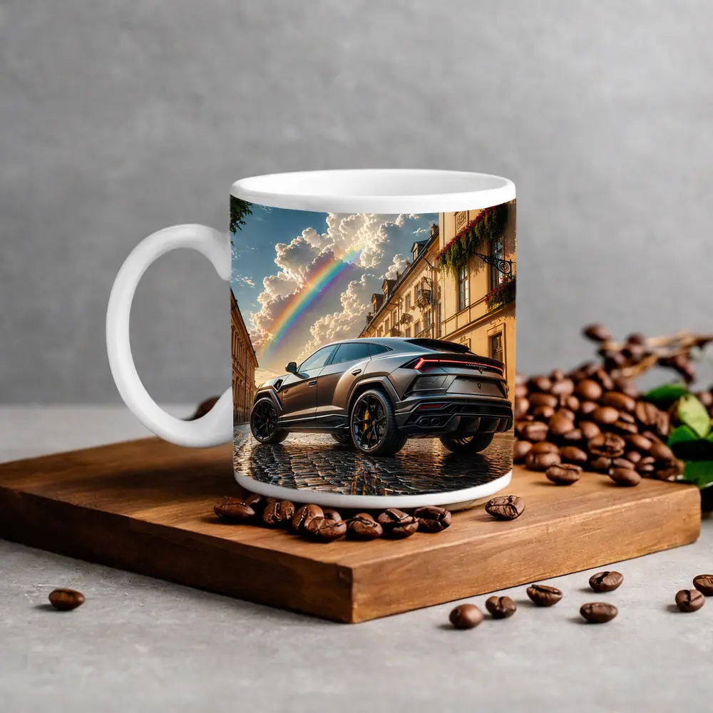 Lamborghini Urus Matte Black Cobblestone Rainbow Sky – Mugs