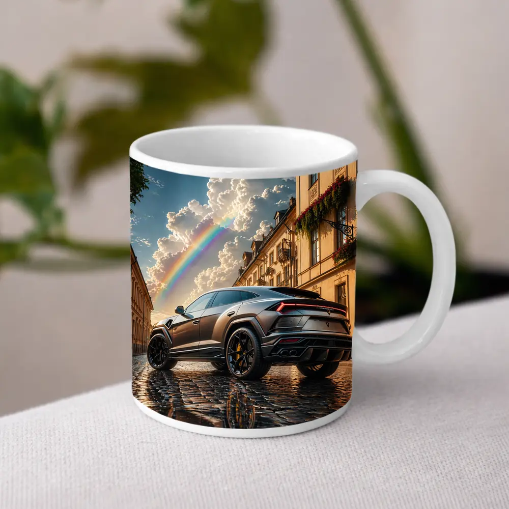 Lamborghini Urus Matte Black Cobblestone Rainbow Sky – Mugs