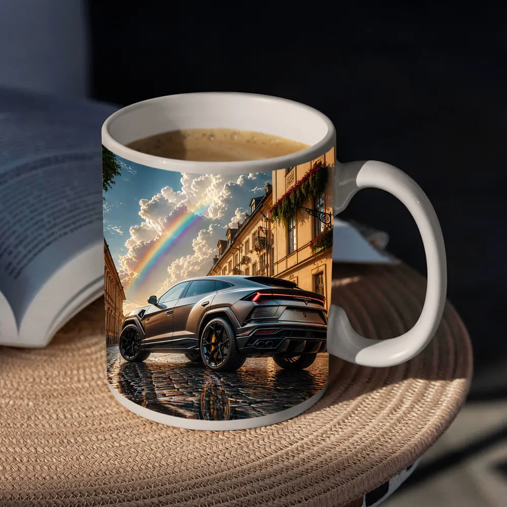 Lamborghini Urus Matte Black Cobblestone Rainbow Sky – Mugs