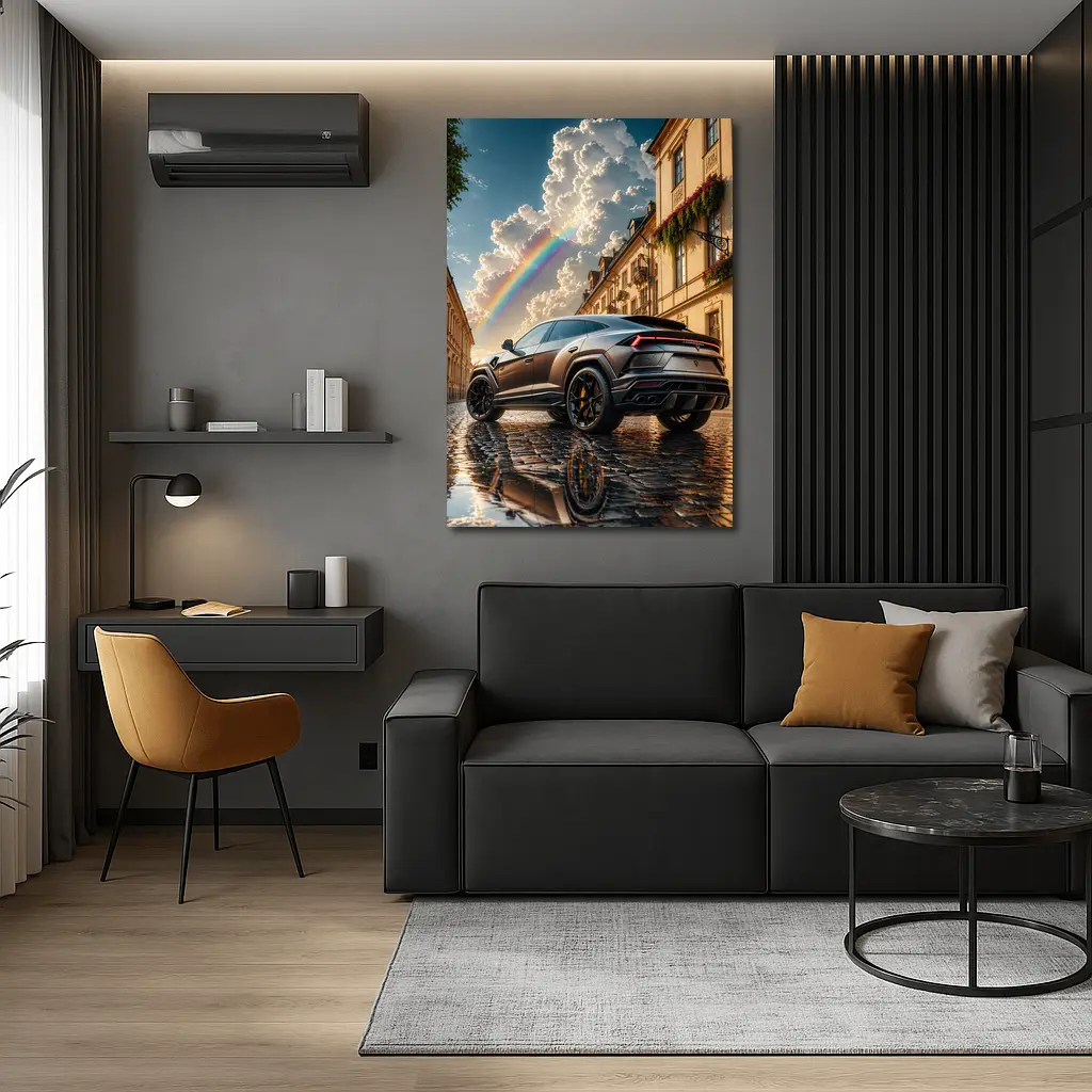 Lamborghini Urus Matte Black Cobblestone Rainbow Sky – Wall Art