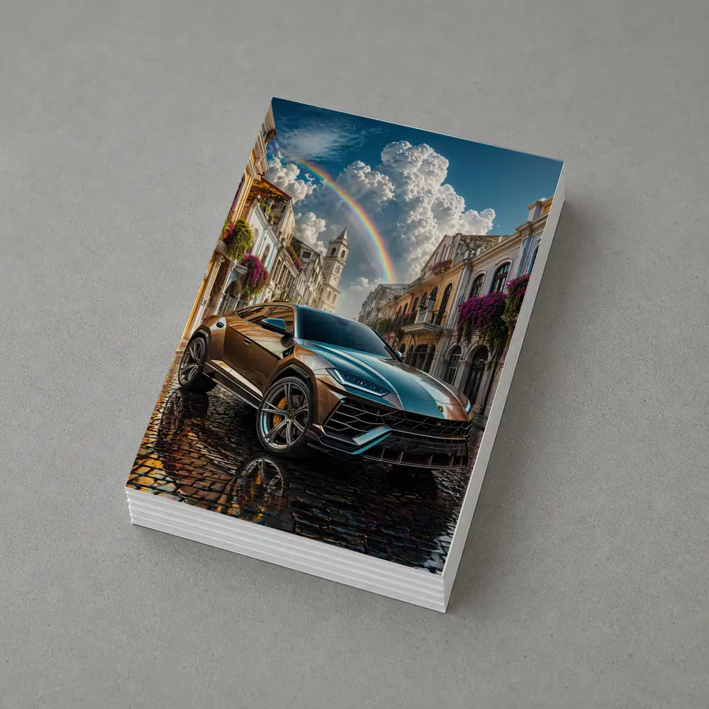 Lamborghini Urus On Cobblestone Street Rainbow Sky – Postcards