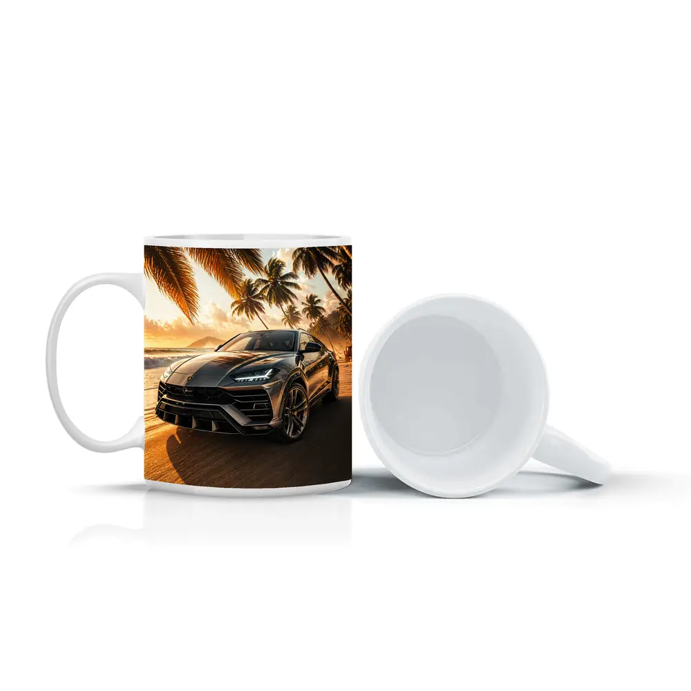 Lamborghini Urus on Tropical Beach Sunset – Mugs