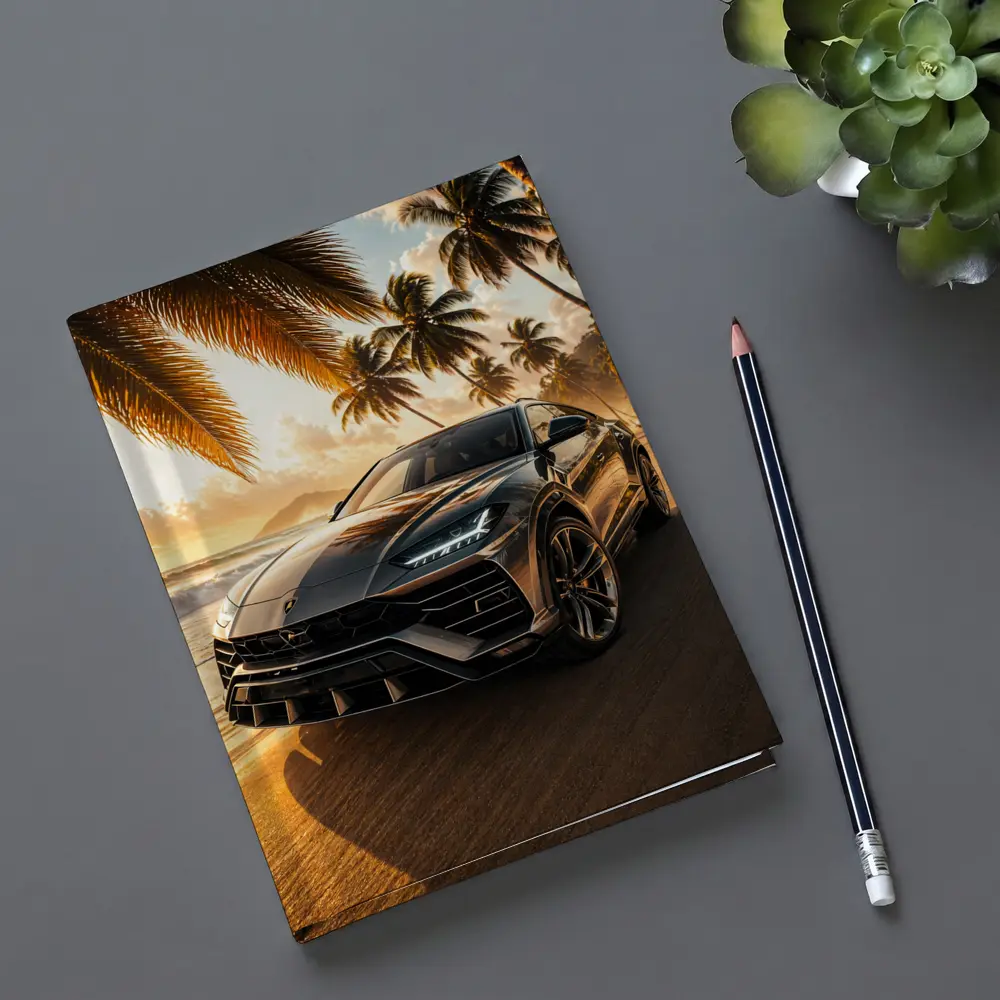 Lamborghini Urus on Tropical Beach Sunset – Notebooks