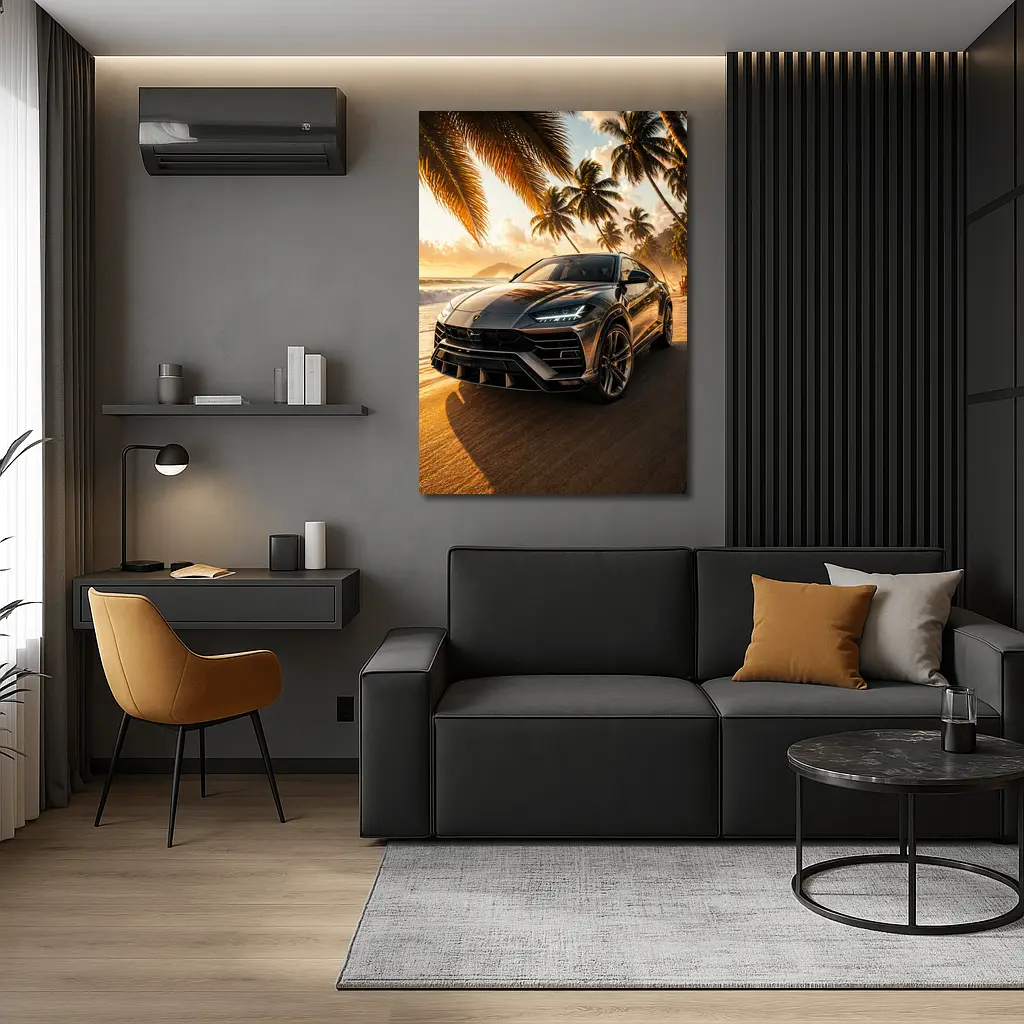 Lamborghini Urus on Tropical Beach Sunset – Wall Art