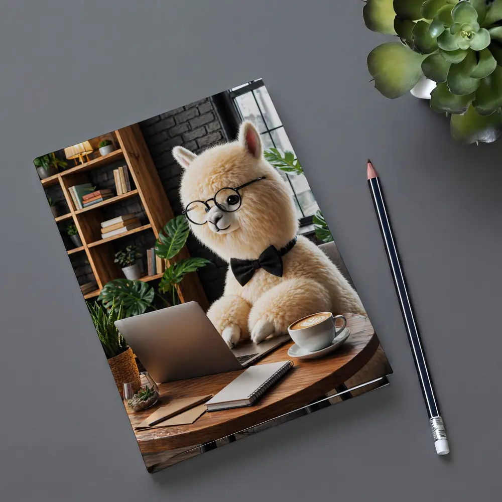 Alpaca Working at Laptop Cozy Cafe – Notebooks