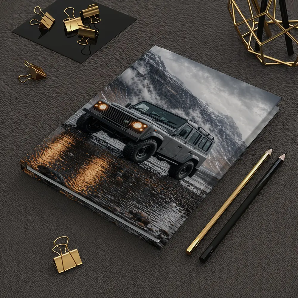 Land Rover Defender Parked On Rocky Shore – Notebooks