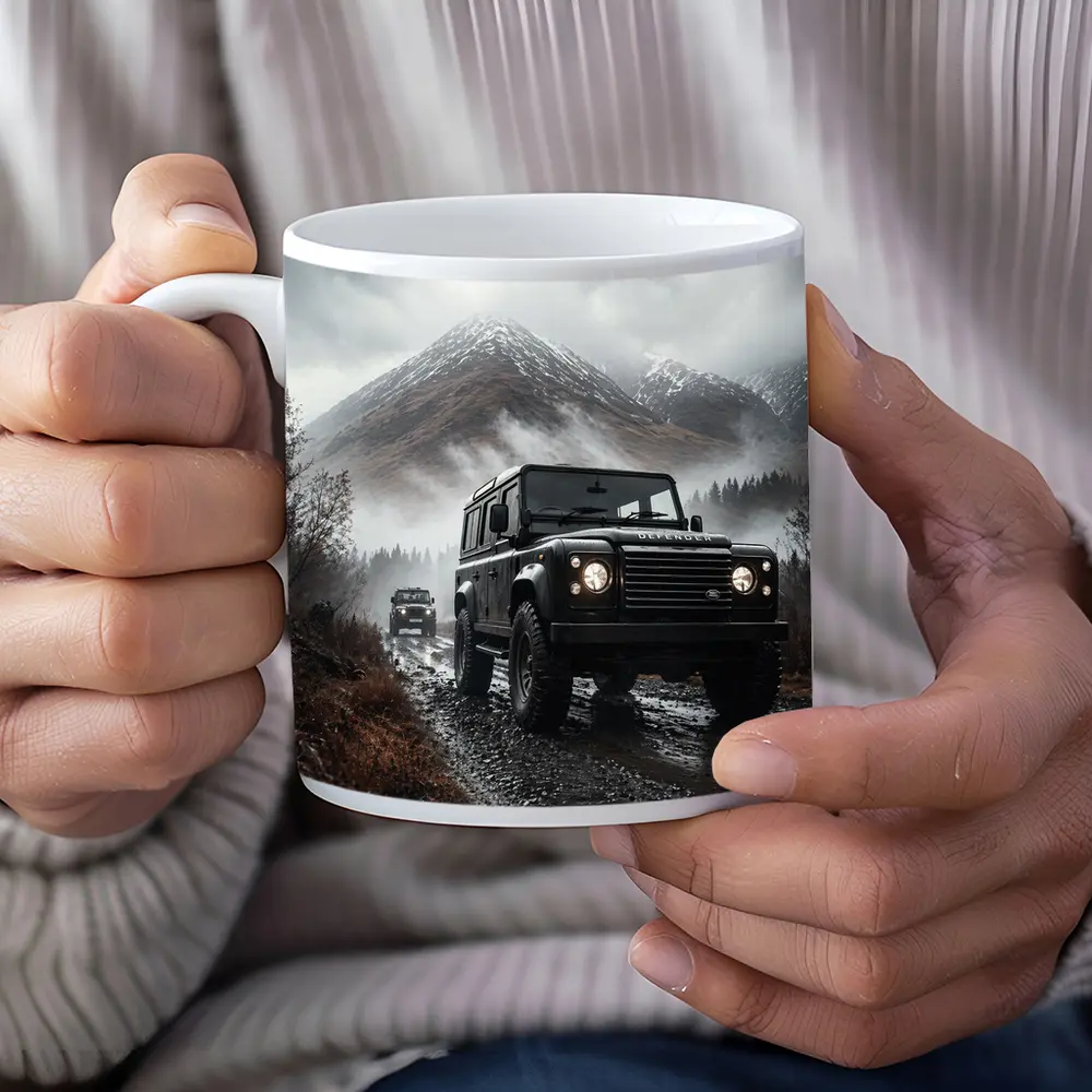 Land Rover Defender on Misty Mountain Trail – Mugs