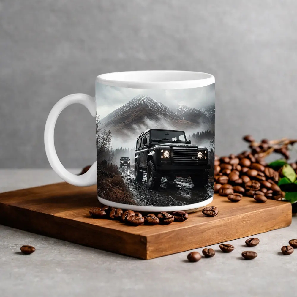 Land Rover Defender on Misty Mountain Trail – Mugs