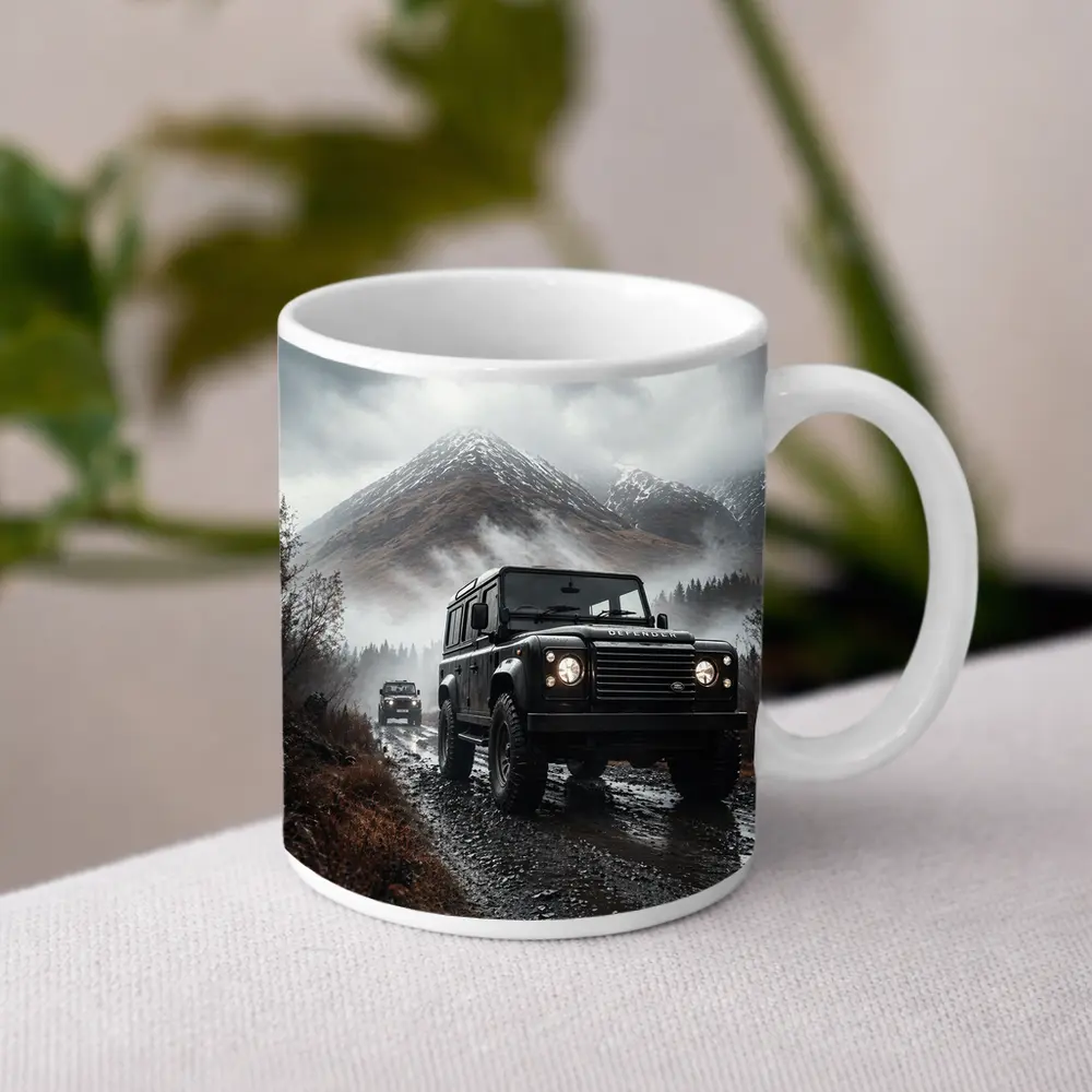 Land Rover Defender on Misty Mountain Trail – Mugs