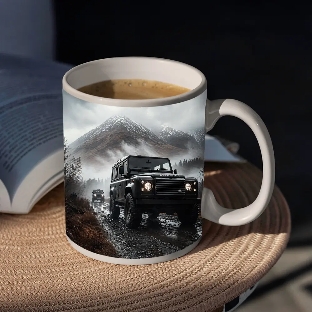 Land Rover Defender on Misty Mountain Trail – Mugs
