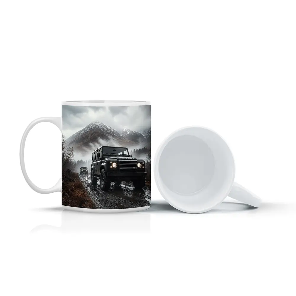 Land Rover Defender on Misty Mountain Trail – Mugs