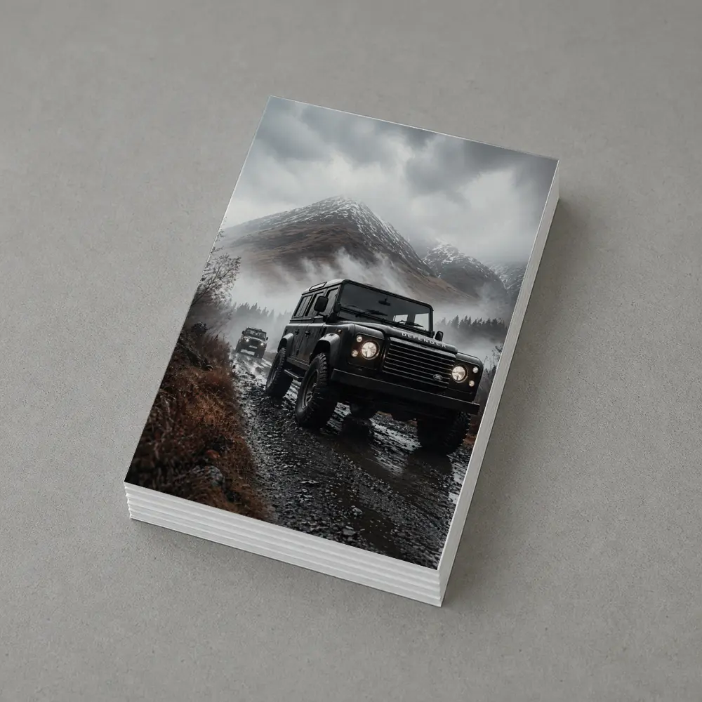 Land Rover Defender on Misty Mountain Trail – Postcards