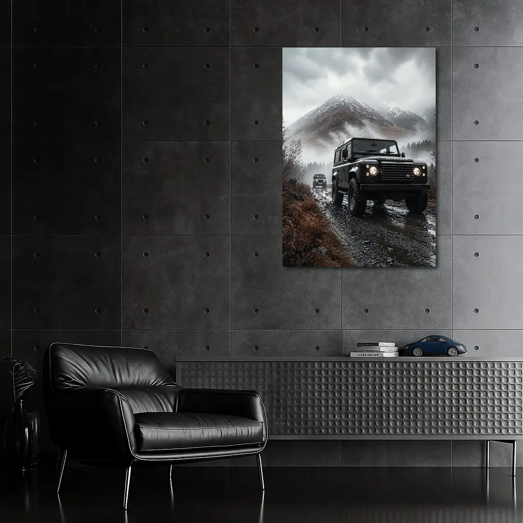 Land Rover Defender on Misty Mountain Trail – Wall Art